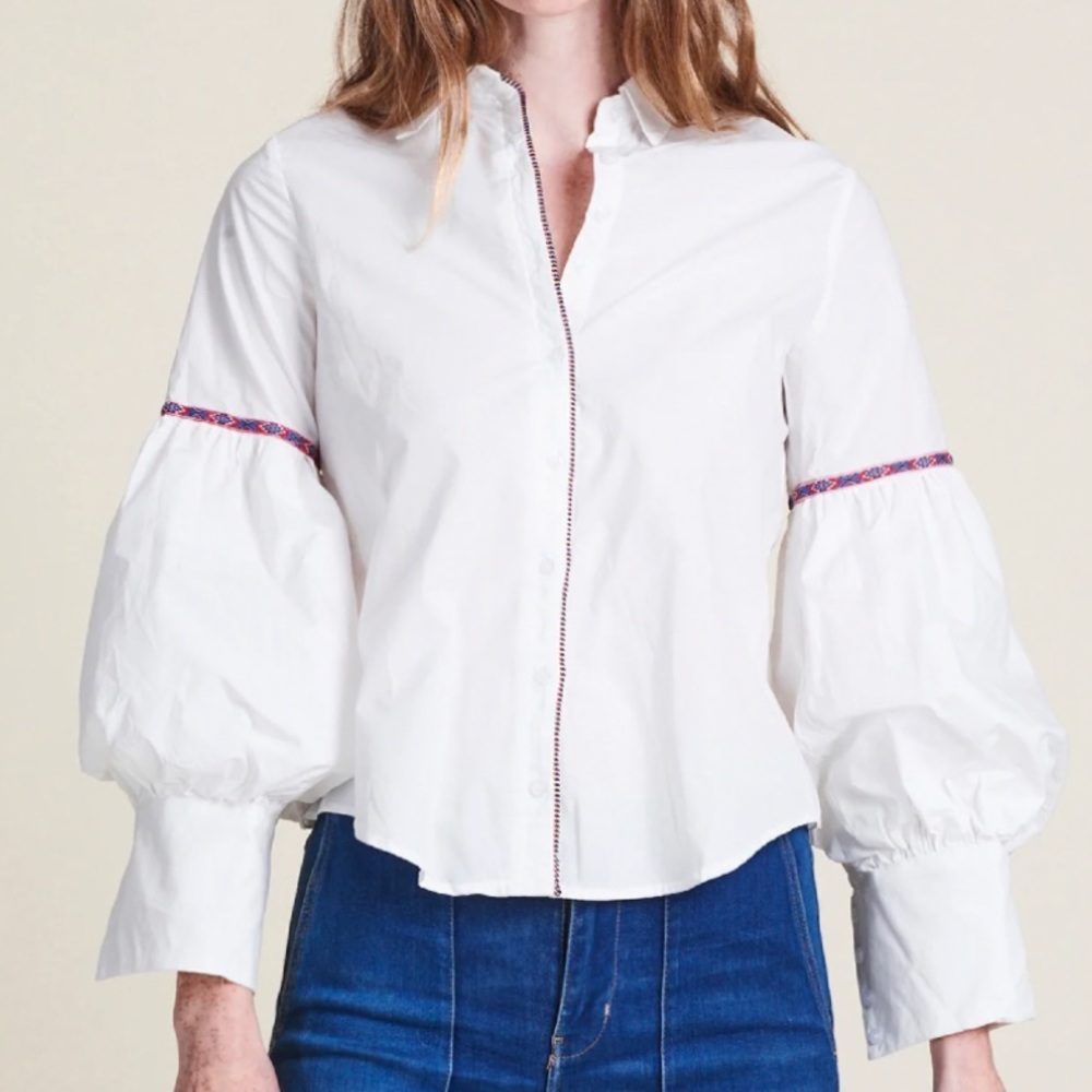 NWT $166 The Shirt by Rochelle Behrens White Molly Long Sleeve Blouse